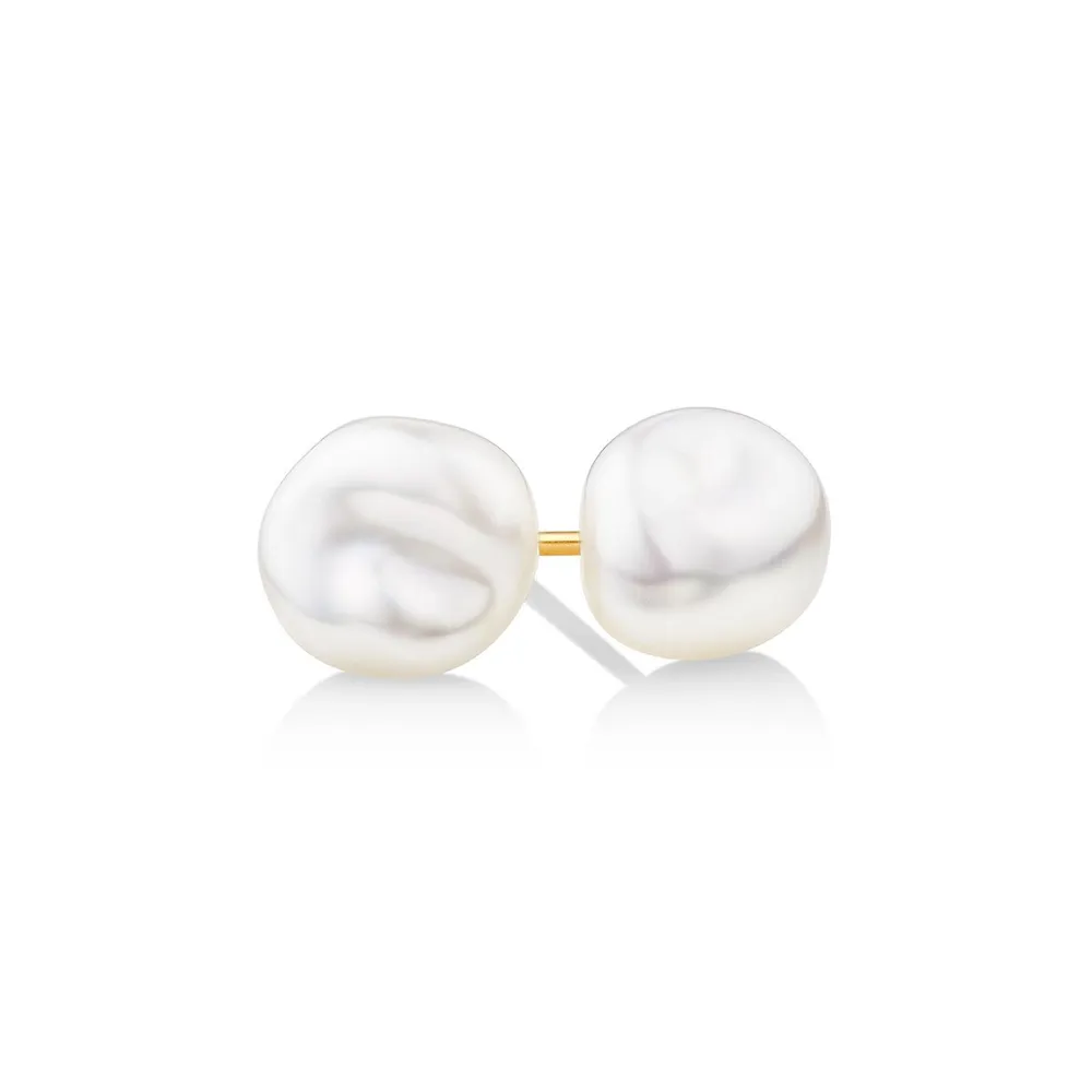 7-8mm Studs With Cultured Freshwater Baroque Pearls In 10kt Yellow Gold