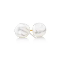 7-8mm Studs With Cultured Freshwater Baroque Pearls In 10kt Yellow Gold