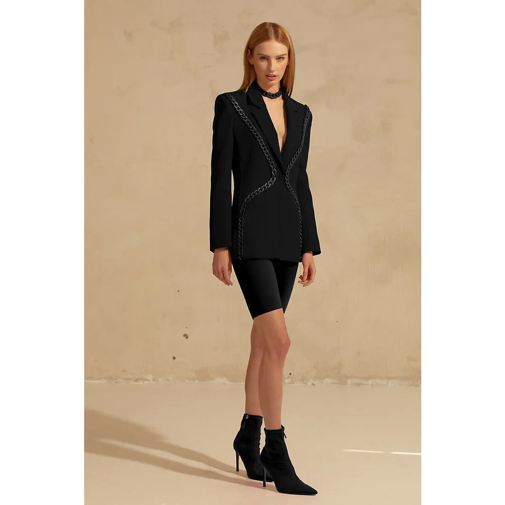 Corset Blazer Dress with Chain - Black