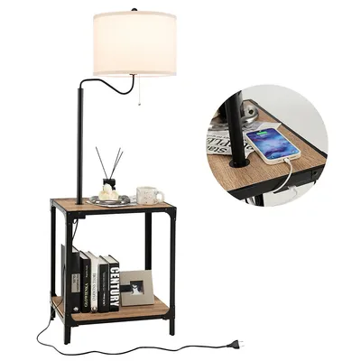 Floor Lamp With End Table And Usb Charging Ports 360° Rotatable Lamp Arm