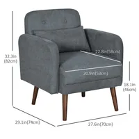 Fabric Accent Chair Armchair With Wood Legs For Bedroom Grey