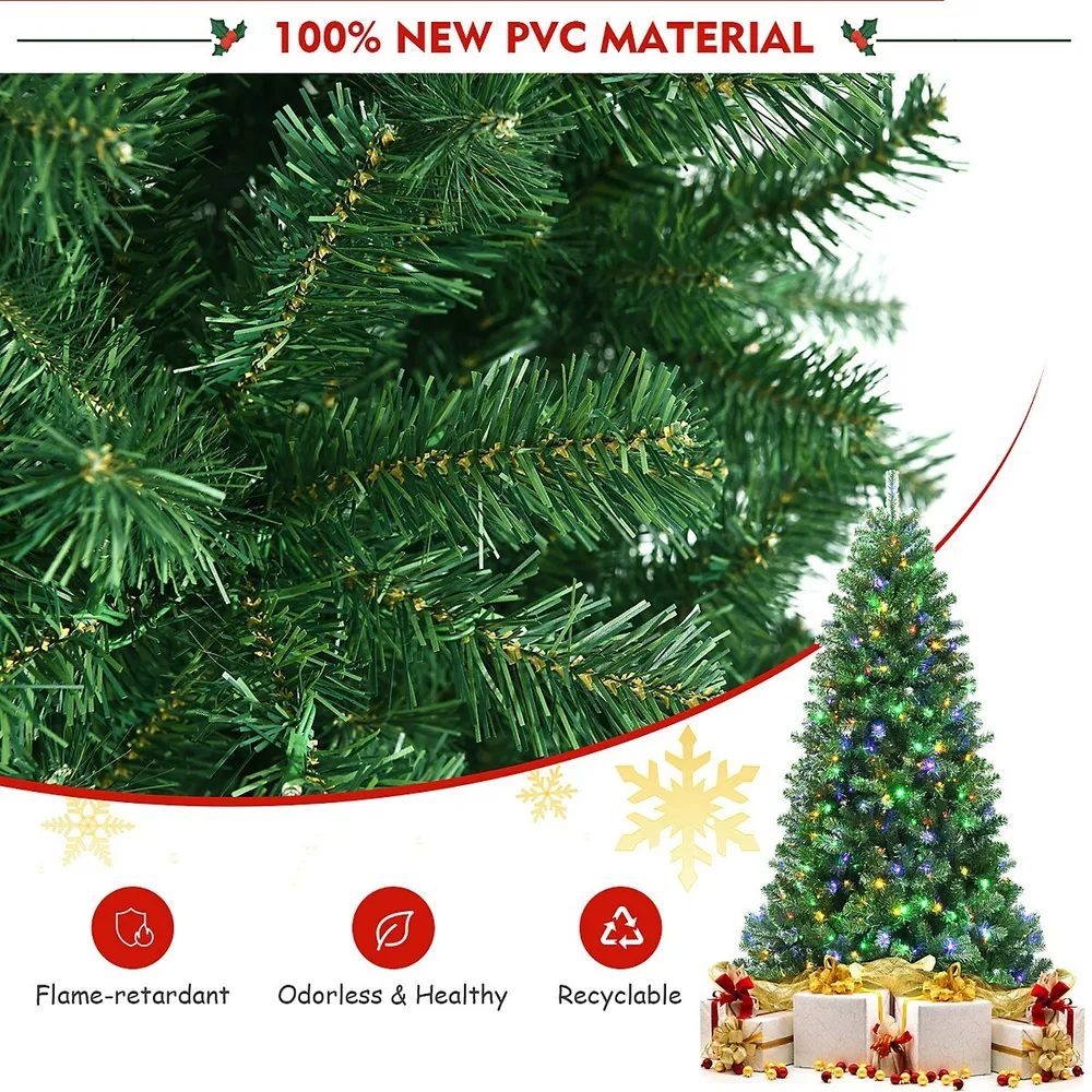 Costway 6FT Pre-Lit Hinged Christmas Tree Snow Flocked w/9 Modes Remote  Control Lights