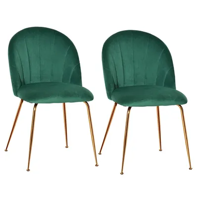 Set Of 2 Dining Chair With Gold Metal Legs