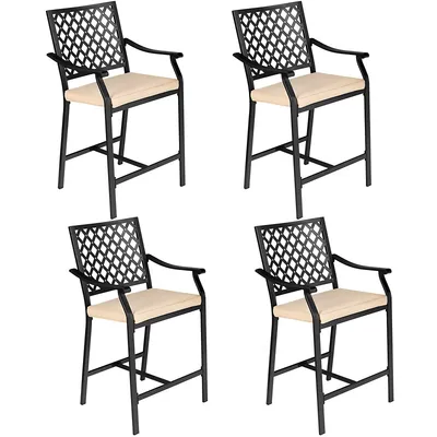 4pcs Patio Bar Stool Counter Height Cushioned Chair Armrest Garden Deck