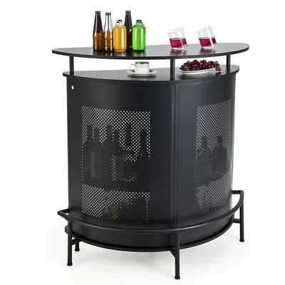4-tier Metal Home Bar Unit Liquor Bar Table W/storage Shelves & 3 Glass Holders