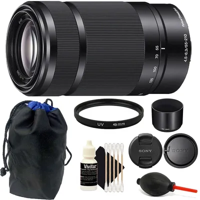 55-210mm F4.5-6.3 Oss E-mount Telephoto Lens Dslr Cameras (black) + 49mm Uv Filter + Pouch + Dust Blower + 5pc Cleaning Kit