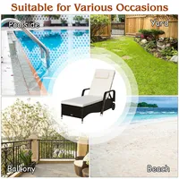 Costway Adjustable Rattan Sofa Lounge Chair Patio Chaise Cushioned Recliner W/ Wheels