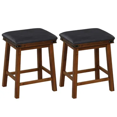 Dining Bar Stool Set Of 2 Counter Height Padded Seat Wood Frame Kitchen