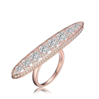 Sterling Silver 18k Rose Gold Plated With Clear Cubic Zirconia Bar Ring