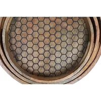 Set Of 3 Mango Wood Honeycomb Round Tray With Handle