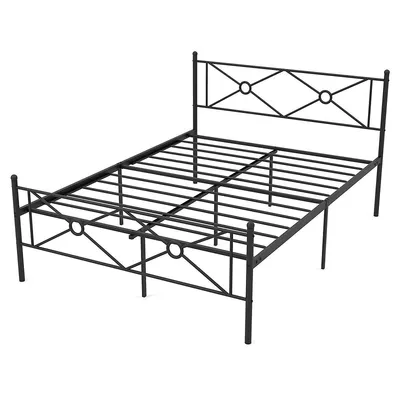 Full Size Metal Platform Bed Frame W/ Headboard Mattress Foundation Black
