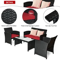 4pcs Patio Rattan Furniture Conversation Set Cushion Sofa Table Garden