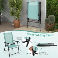 Patio Folding Sling Back Chair Portable Armrests Metal Outdoor Dining Green