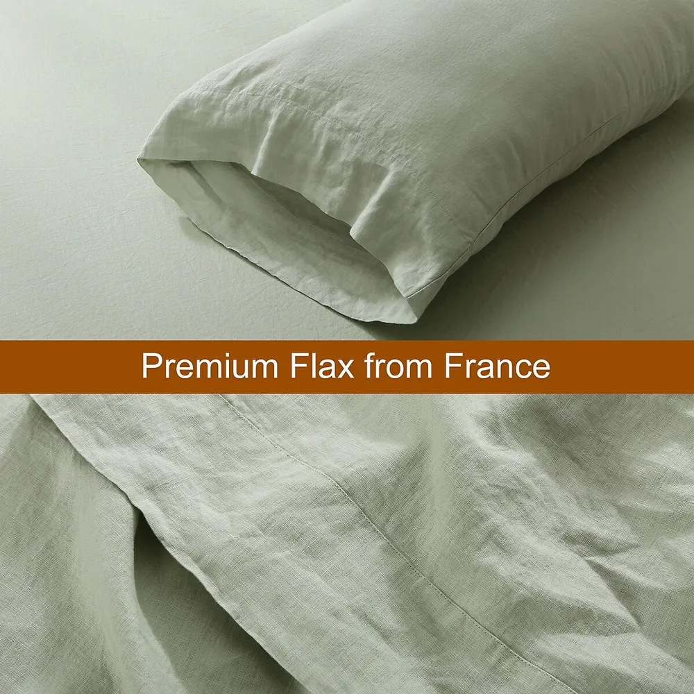 100% French Linen Sheet Set - 4 Piece Bedsheet 1 Flat & Fitted 2 Pillowcases