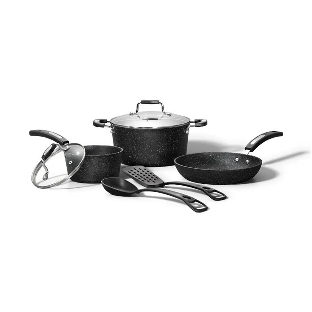 THE ROCK by Starfrit 8-Piece Cookware Set with Bakelite Handles, Black