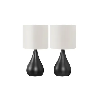 Lighting, Set Of 2, 18"h, Table Lamp, Black Metal, Ivory / Cream Shade, Contemporary