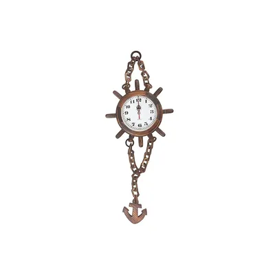 Wooden Ship Wheel Chain Clock With Anchor