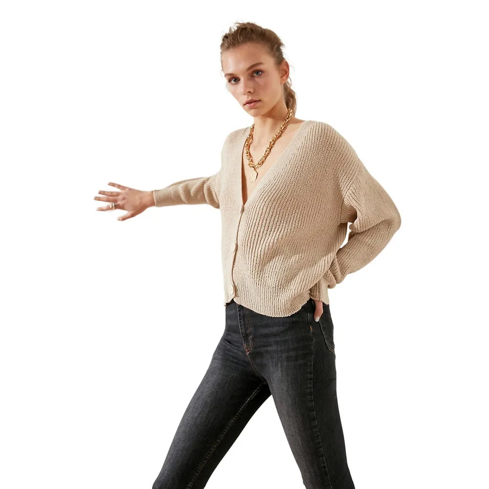 Trendyol Women Oversize Basic V Neck Knitwear Cardigan