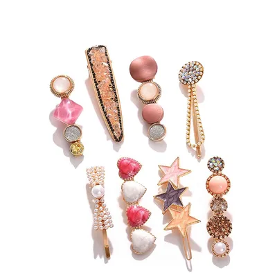 Pack Of 8 Gold Plated Designer Stone Pearl Hair Pin
