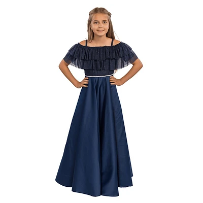 Girls Formal Dress - Satin And Tulle Gown With Rhinestone Trim