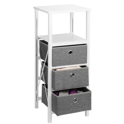 MDF Tower Nightstand End Table Drawer Dresser Storage Organizer Rack with 3 Removable Bins And 1 Book Shelf