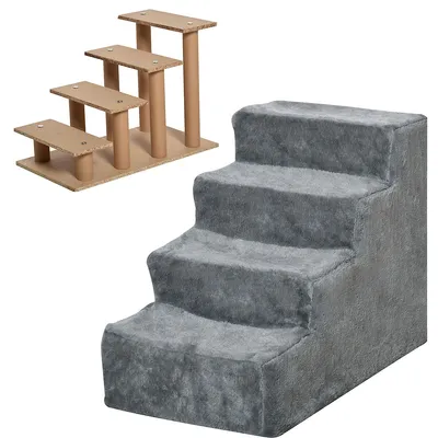 Pet Stairs For Bed Sofa Couch With Removable Cover, Grey