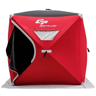 Portable 2-person Pop-up Ice Shelter Fishing Tent Shanty Ice Anchors Red