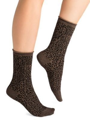 Women's Leopard Intarsia Crew Socks