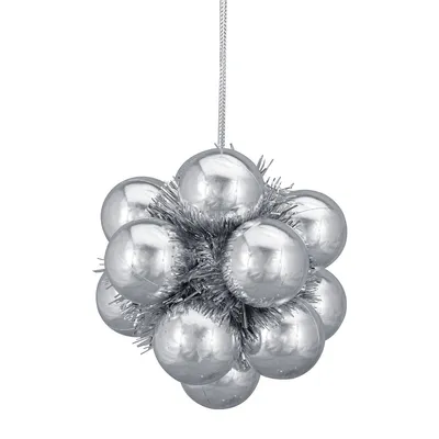 4.25" Shiny Silver Balls And Tinsel Christmas Ornament