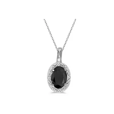Oval Black Onyx And Diamond Pendant Necklace 14k White Gold (0.47tcw)
