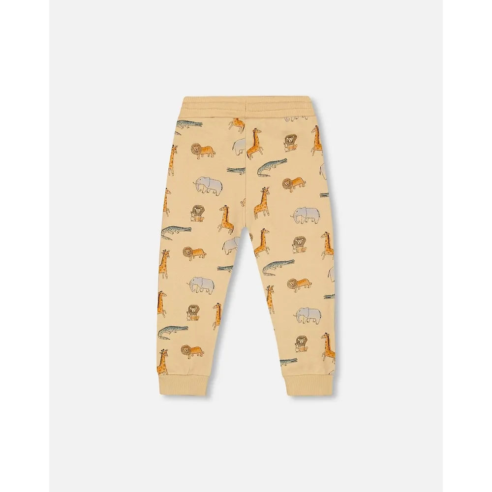 French Terry Sweatpants Beige Printed Jungle Animal