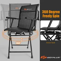 Swivel Hunting Chair Foldable Mesh Chair W/ Armrests For Outdoor Activities
