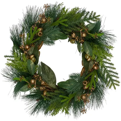 Leaves, Berry And Cedar Artificial Christmas Wreath - 20-inch, Unlit