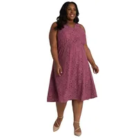Plus Purple A-line Lace Midi Dress