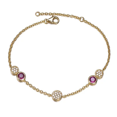 Kids/teens Sterling Silver 14k Gold Plated Ruby & Clear Cubic Zirconia Cable Chain Bracelet