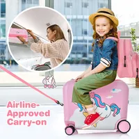 2pc Kids Ride-on Luggage Set 18" Carry-on Suitcase & 12" Backpack Anti-loss Rope