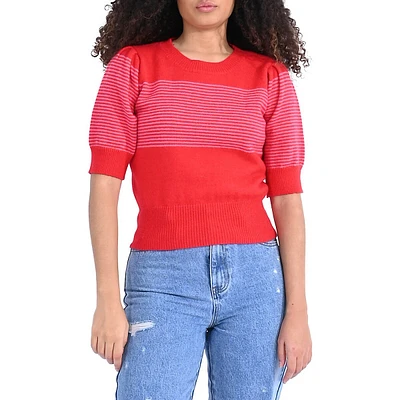 Lili Sidonio Puff-Sleeve Striped Sweater