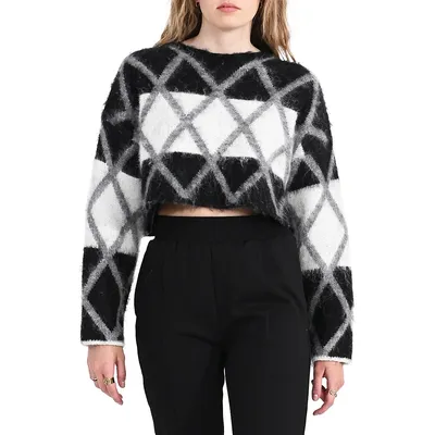 Colourblocked Fuzzy-Knit Cropped Sweater
