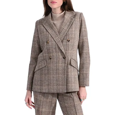 Double-Breasted Check Suit Blazer