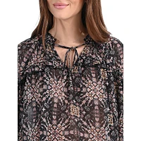 Printed Tied Ruffle Blouse