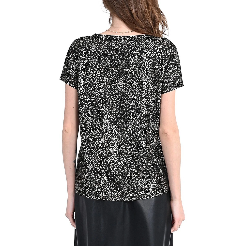 T-shirt à imprimé abstrait et encolure en V