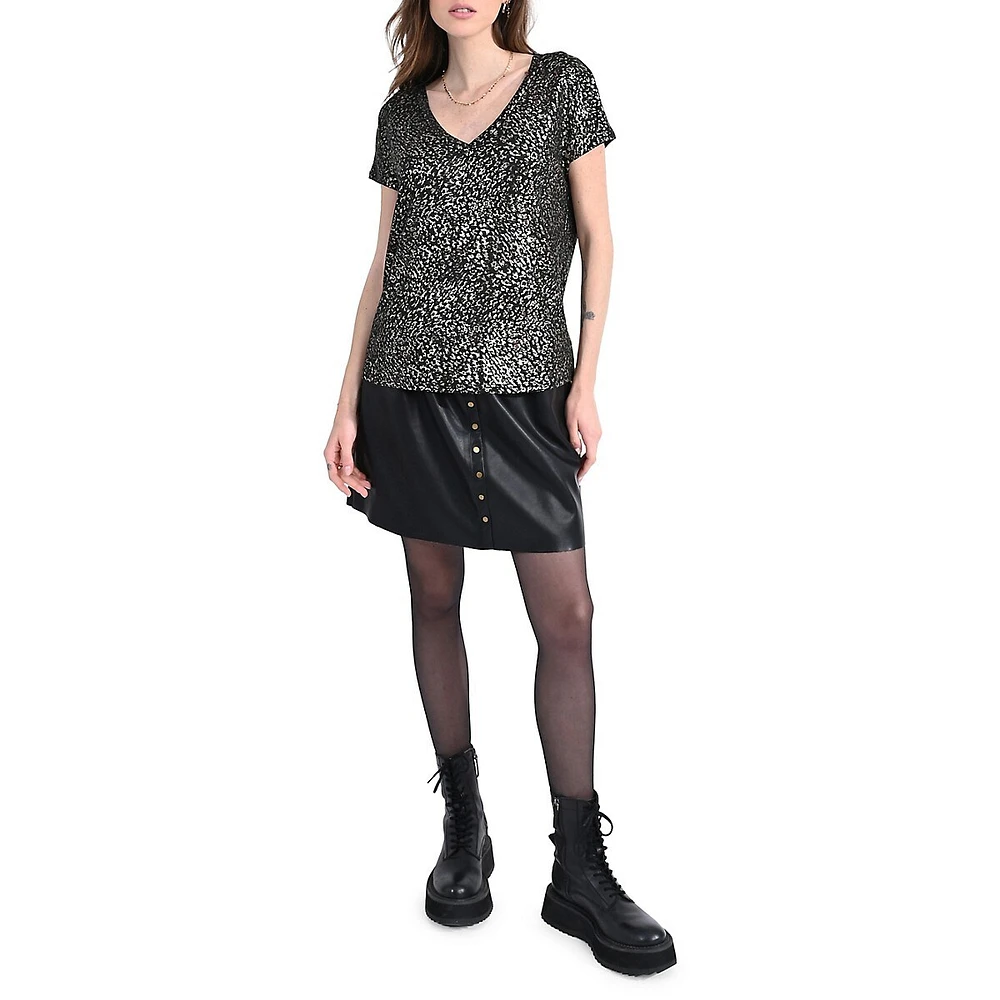 T-shirt à imprimé abstrait et encolure en V