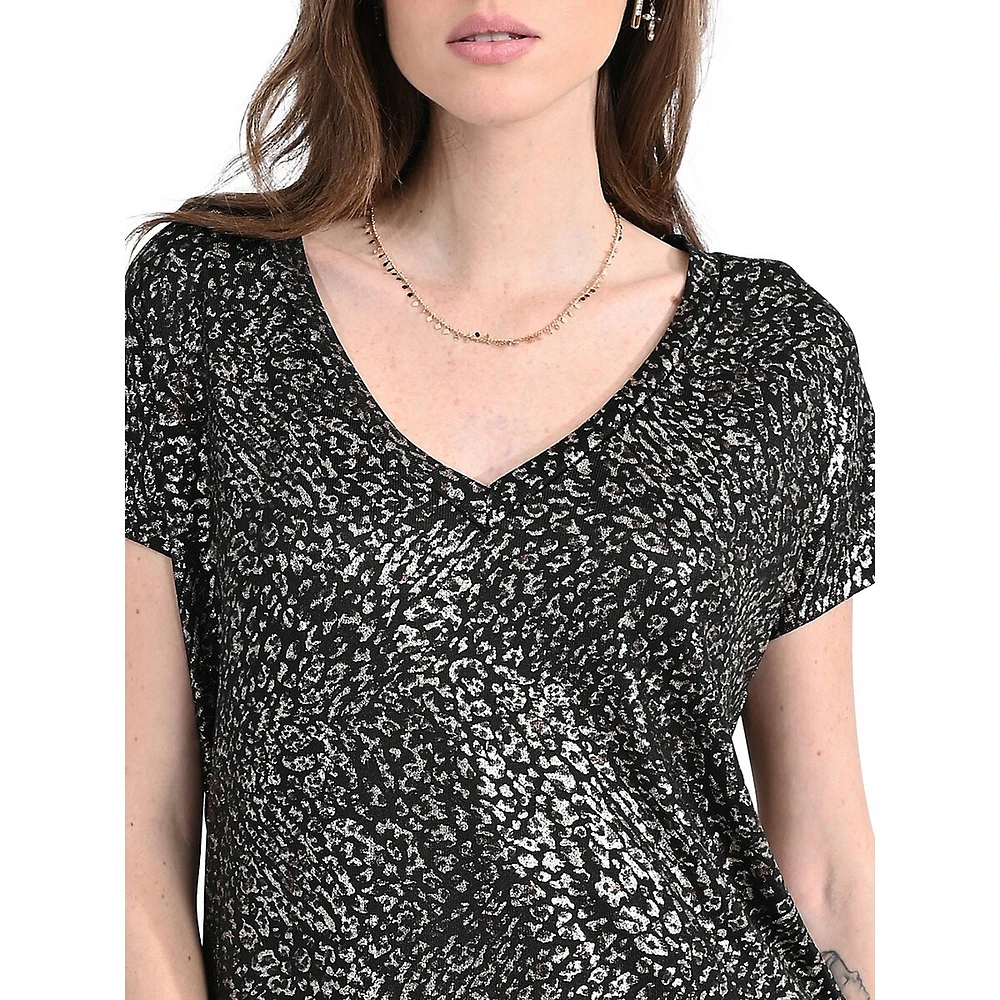T-shirt à imprimé abstrait et encolure en V