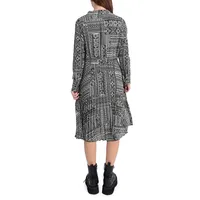 Pleated Print Shirtdress