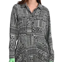 Pleated Print Shirtdress