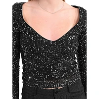 Lili Sidonio V-Neck Sequined Knit Top