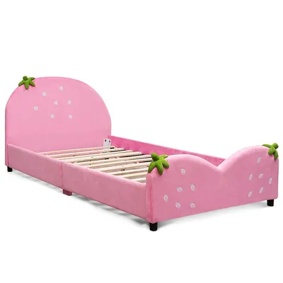 Kids Children Upholstered Platform Toddler Bed Bedroom Furniture Berry Pattern