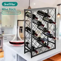 32 Bottle Wine Rack, Wine Holder Storage Organizer with Iron Table Top, Black