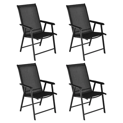 4pcs Patio Folding Dining Chairs Portable Camping Armrest Garden Black
