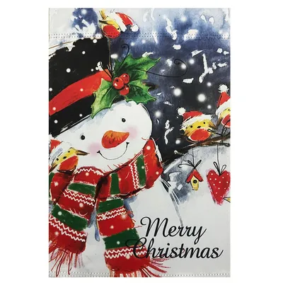 Snowman And Yellow Birds Merry Christmas Outdoor House Flag 28" X 40"